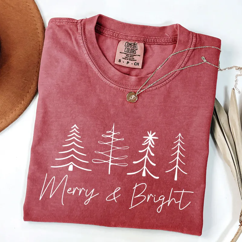 Merry and Bright, Christmas, Minimalist, Winter, Snow, Santa, Xmas Tshirt Comfort Colors T-Shirt sold by Refinery Number One