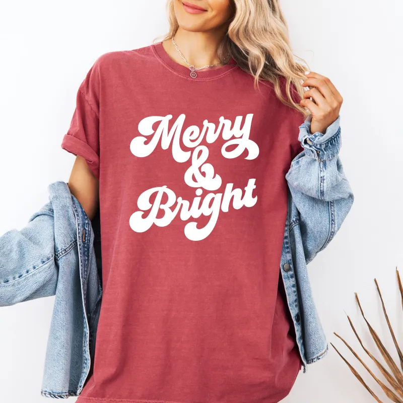 Merry and Bright, Classic Christmas, Winter, Santa, Xmas Tshirt Comfort Colors T-Shirt sold by Refinery Number One