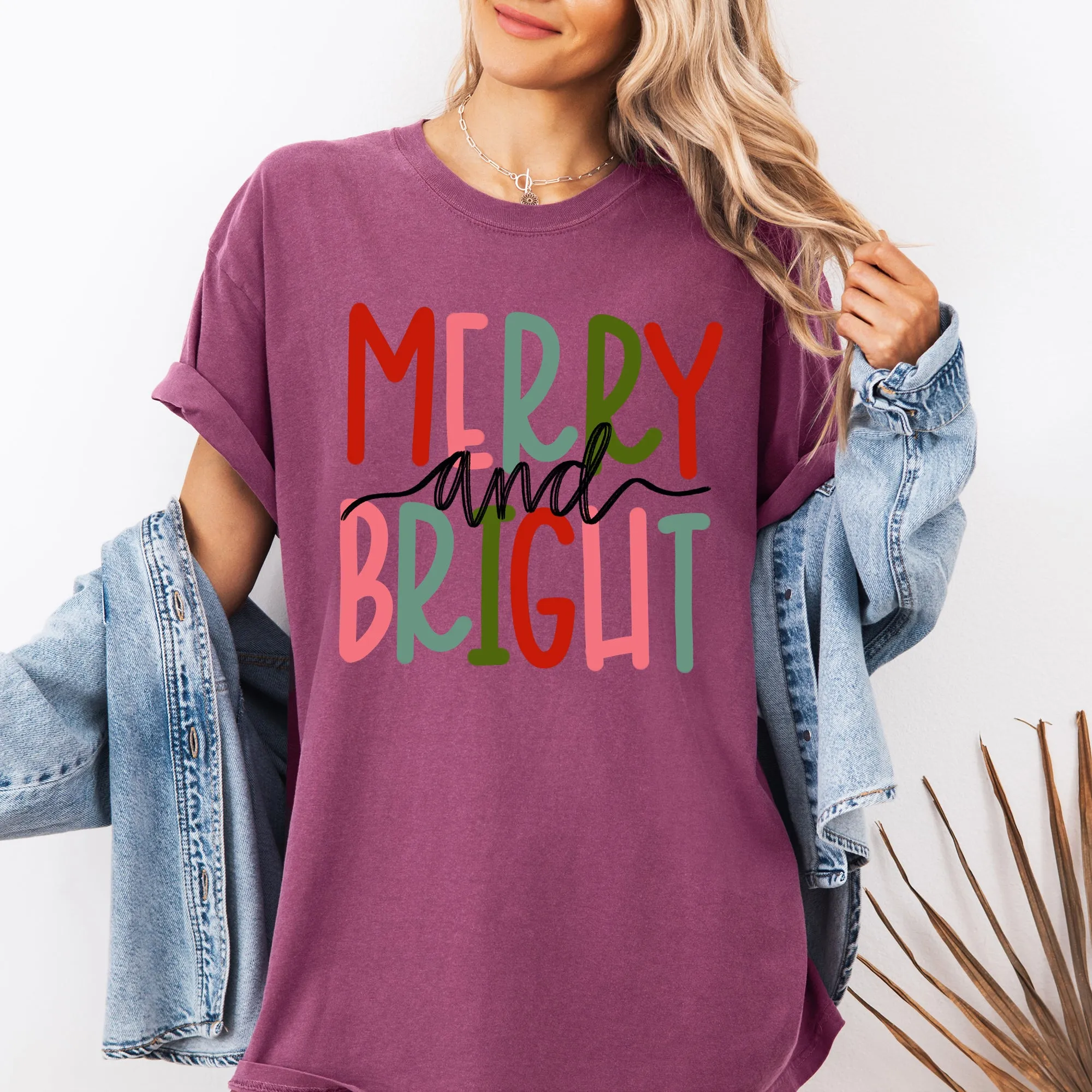 Merry and Bright, Colorful Christmas, Winter, Santa, Xmas Tshirt Comfort Colors T-Shirt sold by Refinery Number One product image thumbnail 4