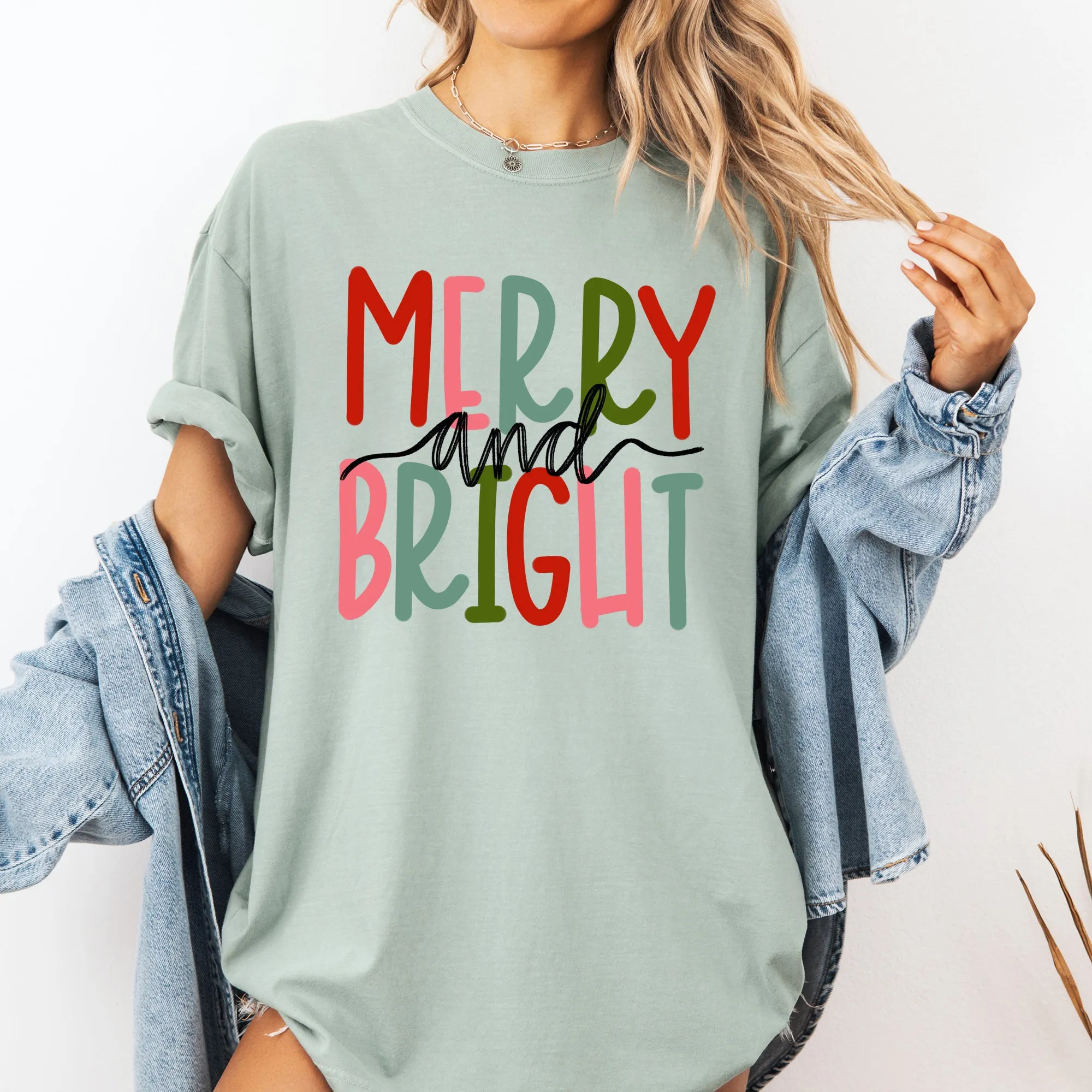 Merry and Bright, Colorful Christmas, Winter, Santa, Xmas Tshirt Comfort Colors T-Shirt sold by Refinery Number One product image thumbnail 3