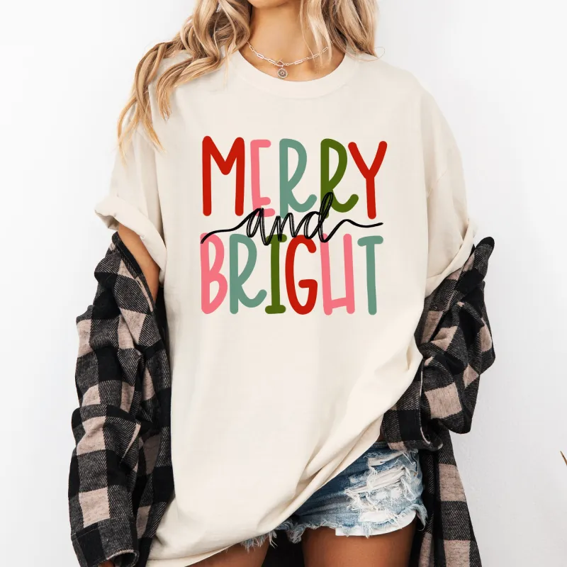 Merry and Bright, Colorful Christmas, Winter, Santa, Xmas Tshirt Comfort Colors T-Shirt sold by Refinery Number One