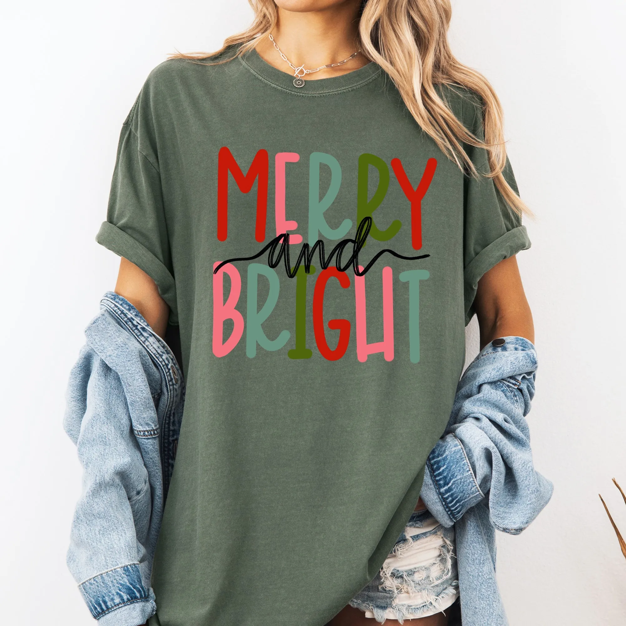Merry and Bright, Colorful Christmas, Winter, Santa, Xmas Tshirt Comfort Colors T-Shirt sold by Refinery Number One product image thumbnail 5