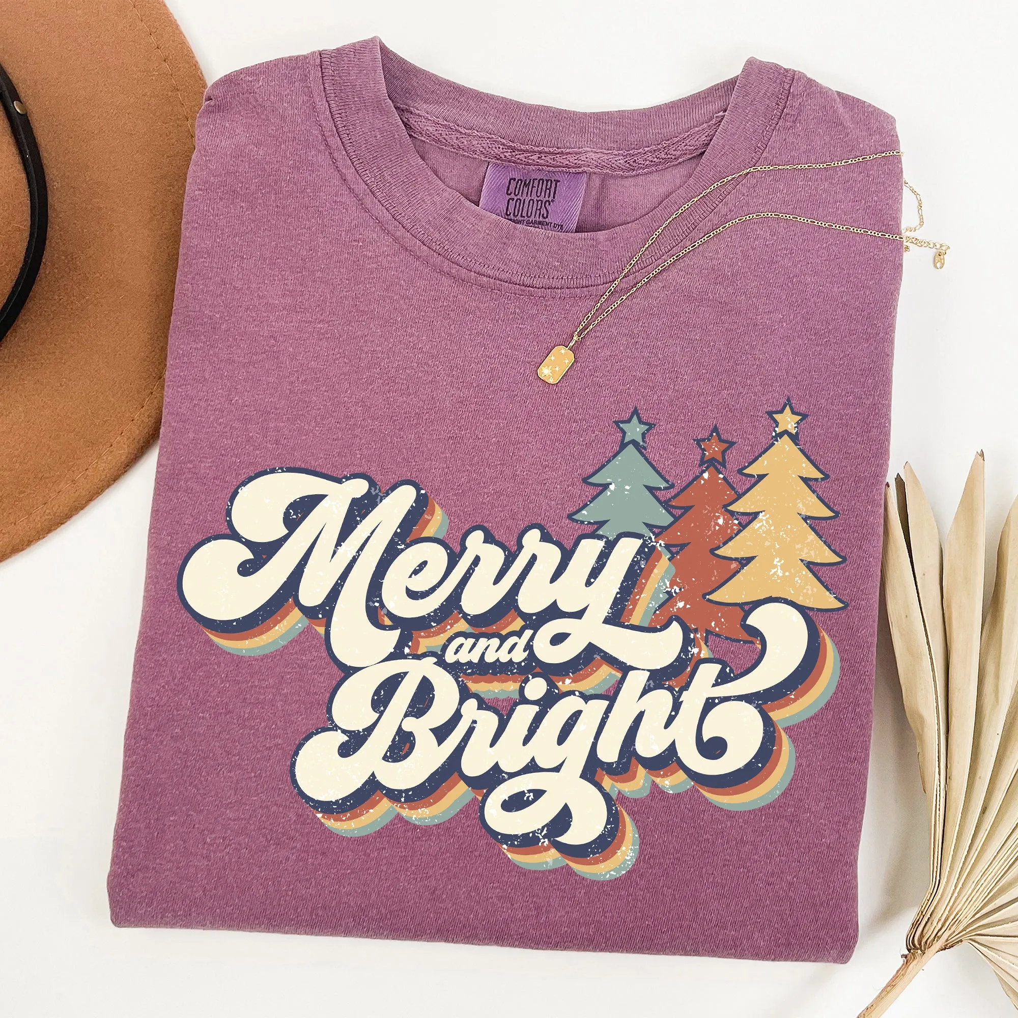 Merry and Bright, Colorful Retro, Christmas, Winter, Xmas, Santa Tshirt Comfort Colors T-Shirt sold by Refinery Number One product image thumbnail 3