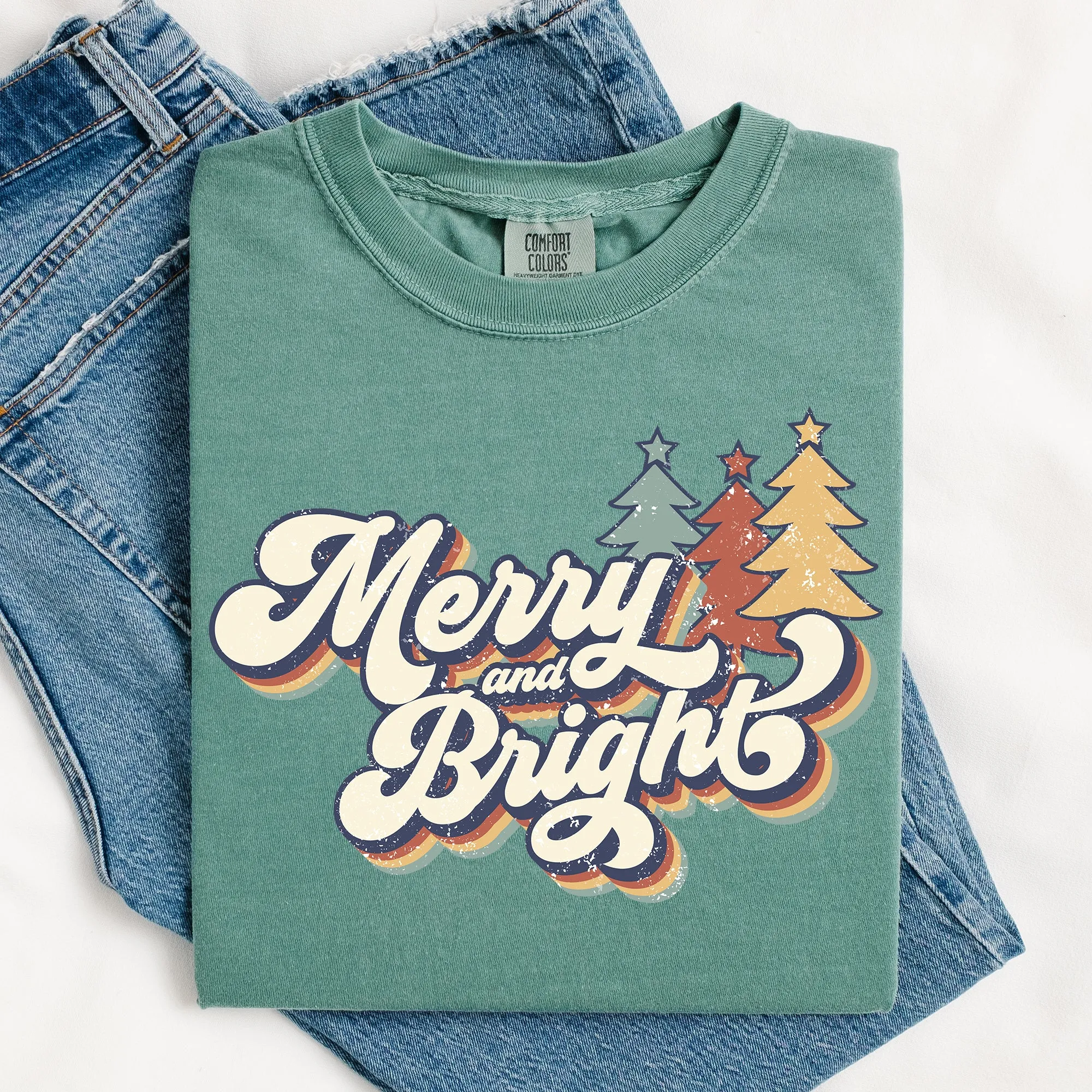 Merry and Bright, Colorful Retro, Christmas, Winter, Xmas, Santa Tshirt Comfort Colors T-Shirt sold by Refinery Number One product image thumbnail 4