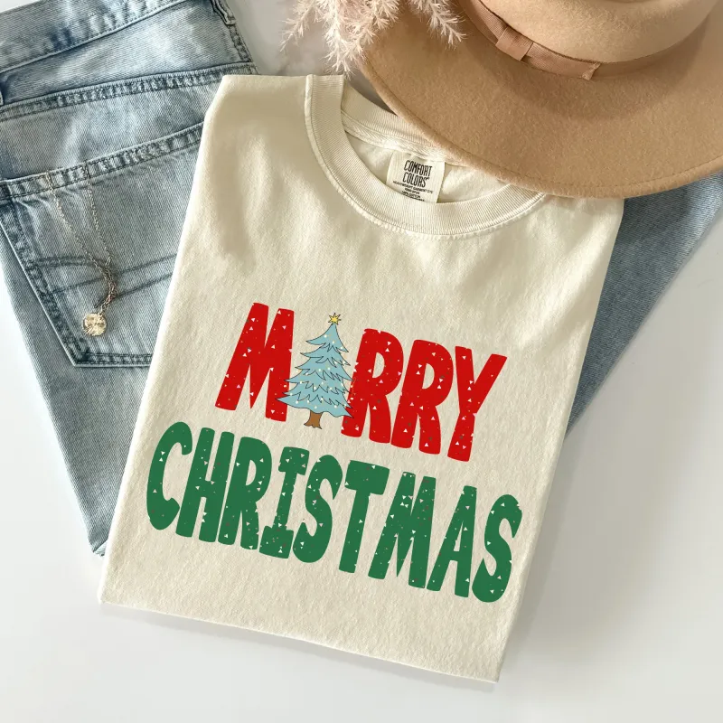 Merry Christmas Tree, Vintage, Retro, Winter, Santa, Xmas Tshirt Comfort Colors T-Shirt sold by Refinery Number One