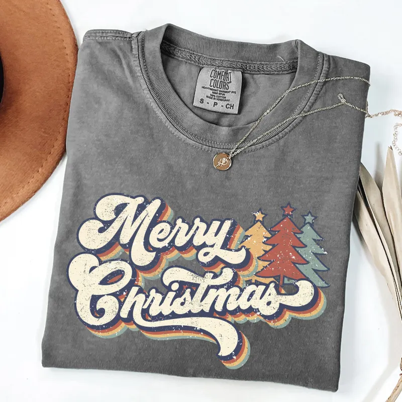 Merry Christmas, Colorful Retro, Christmas, Winter, Xmas, Santa Tshirt Comfort Colors T-Shirt sold by Refinery Number One
