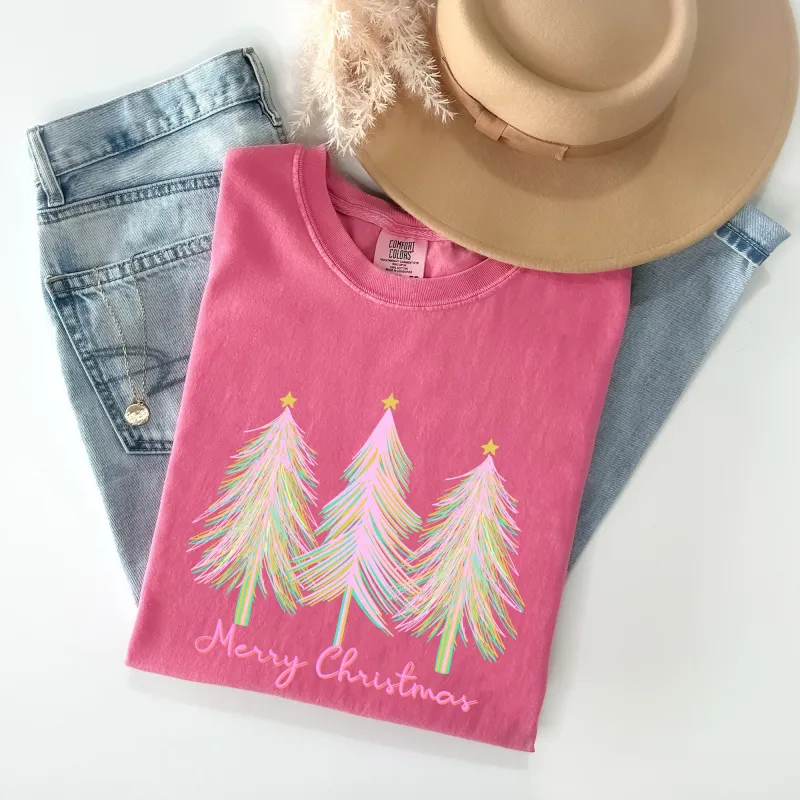 Merry Christmas, Pastel Trees, Winter, Santa, Xmas Tshirt Comfort Colors T-Shirt sold by Refinery Number One