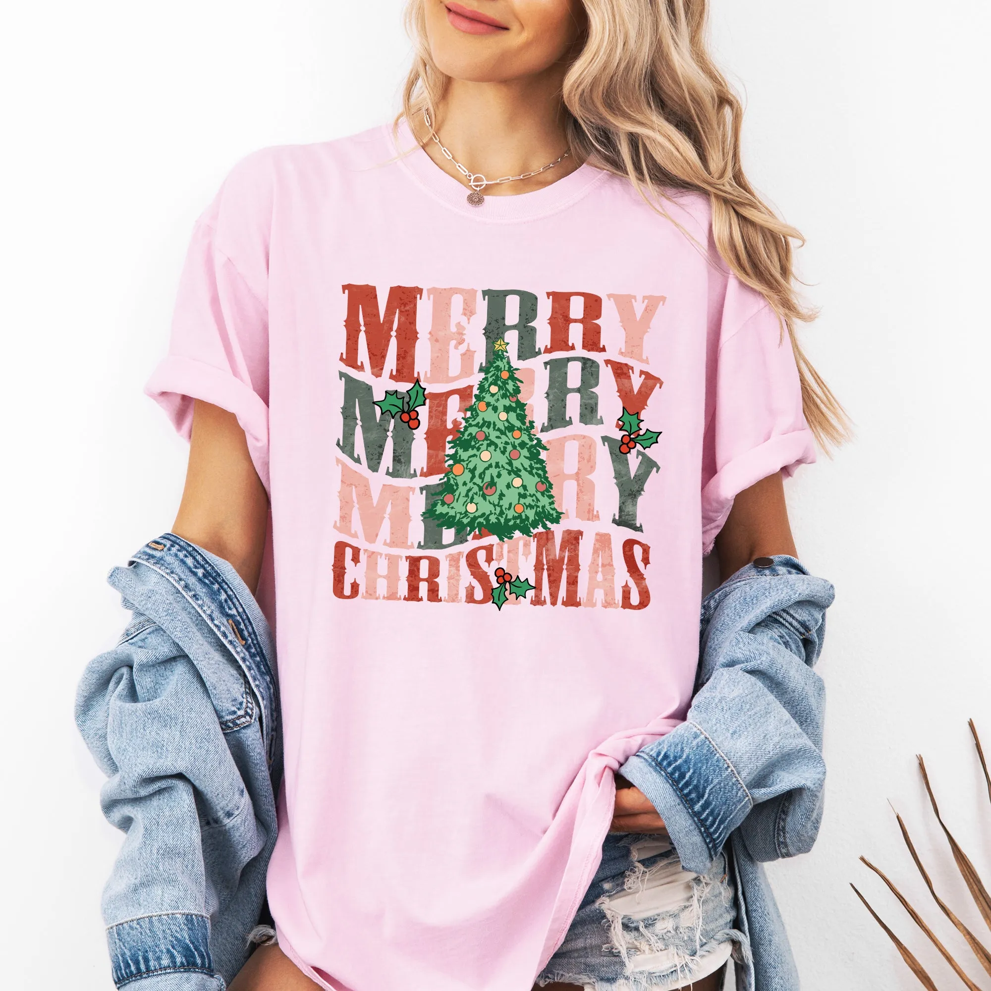 Merry Christmas, Retro Tree, Holly, Santa, Winter, Xmas Tshirt Comfort Colors T-Shirt sold by Refinery Number One product image thumbnail 4