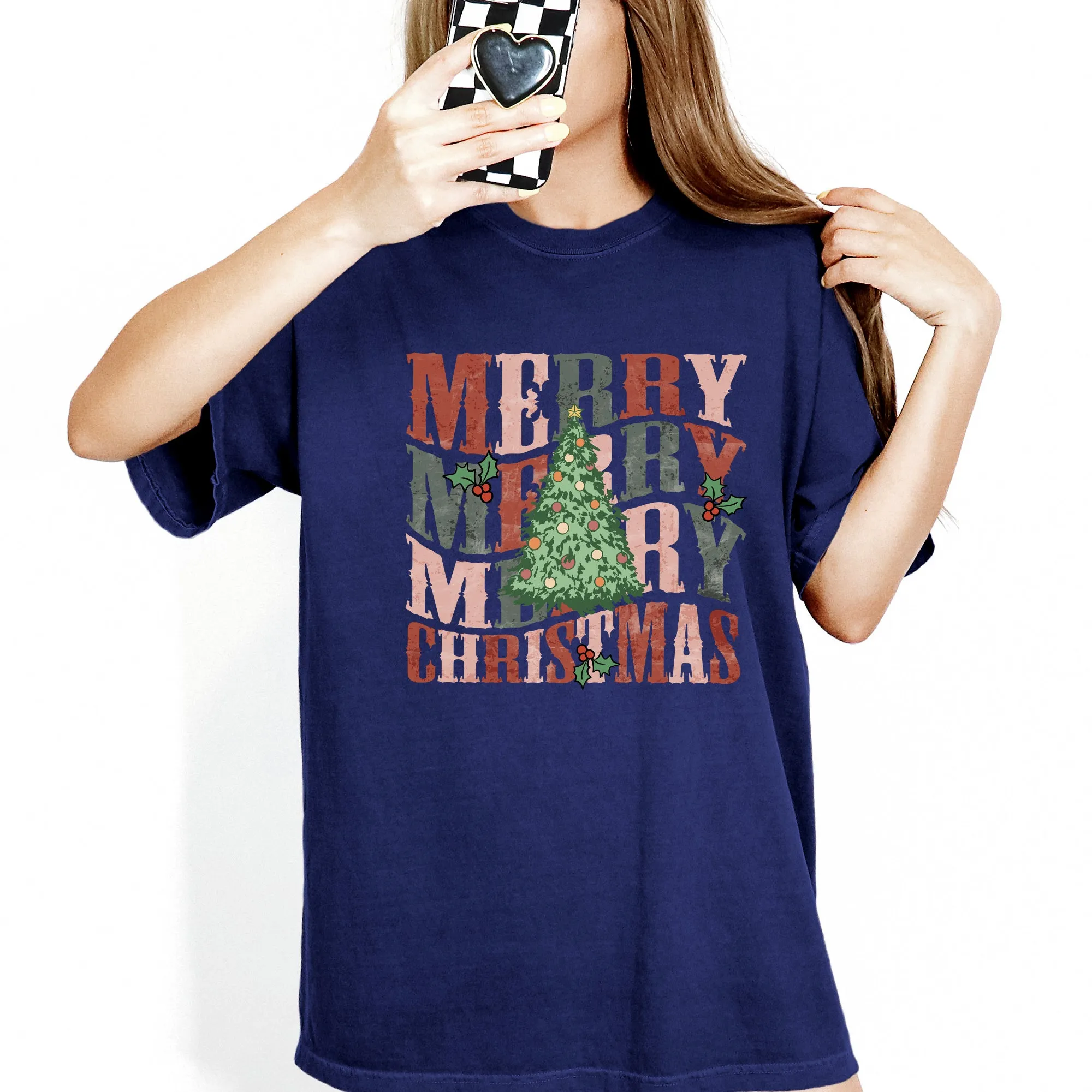Merry Christmas, Retro Tree, Holly, Santa, Winter, Xmas Tshirt Comfort Colors T-Shirt sold by Refinery Number One product image thumbnail 5