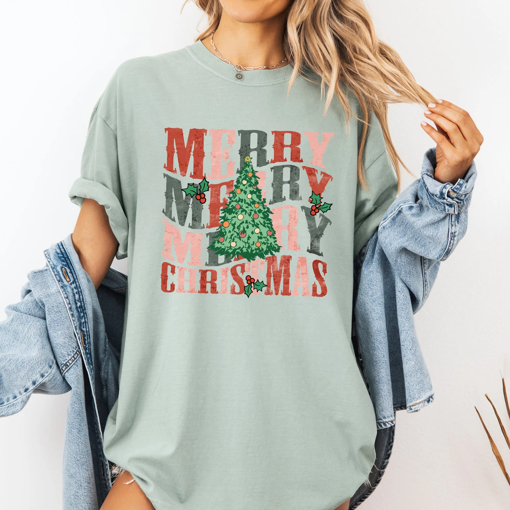 Merry Christmas, Retro Tree, Holly, Santa, Winter, Xmas Tshirt Comfort Colors T-Shirt sold by Refinery Number One product image thumbnail 3