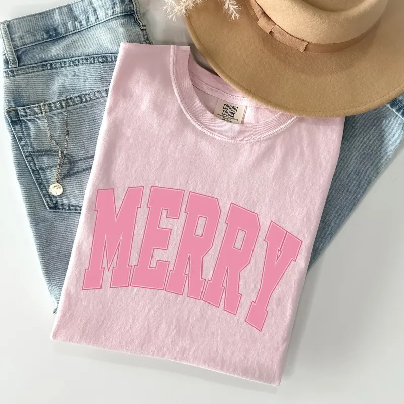 Merry, Varsity, Collegiate, Christmas, Santa, Winter, Xmas Tshirt Comfort Colors T-Shirt sold by Refinery Number One