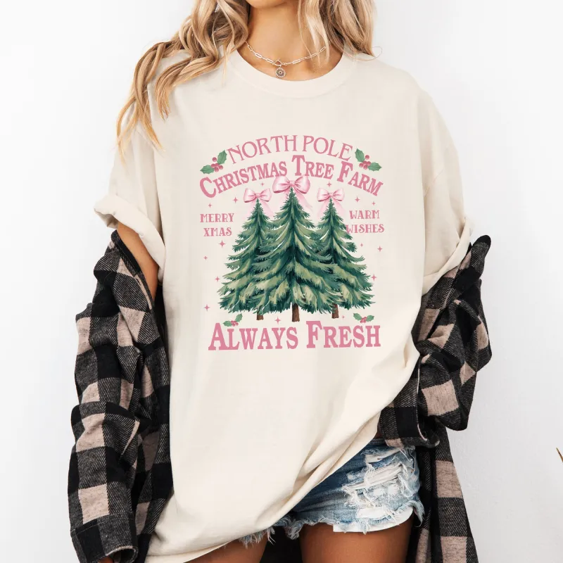 North Pole Christmas Tree Farm, Winter, Santa, Snow, Xmas Tshirt Comfort Colors T-Shirt sold by Refinery Number One