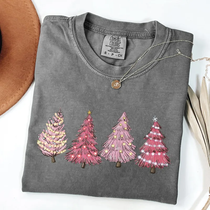 Pink Christmas Trees, Winter, Snow, Santa Tshirt Comfort Colors T-Shirt sold by Refinery Number One