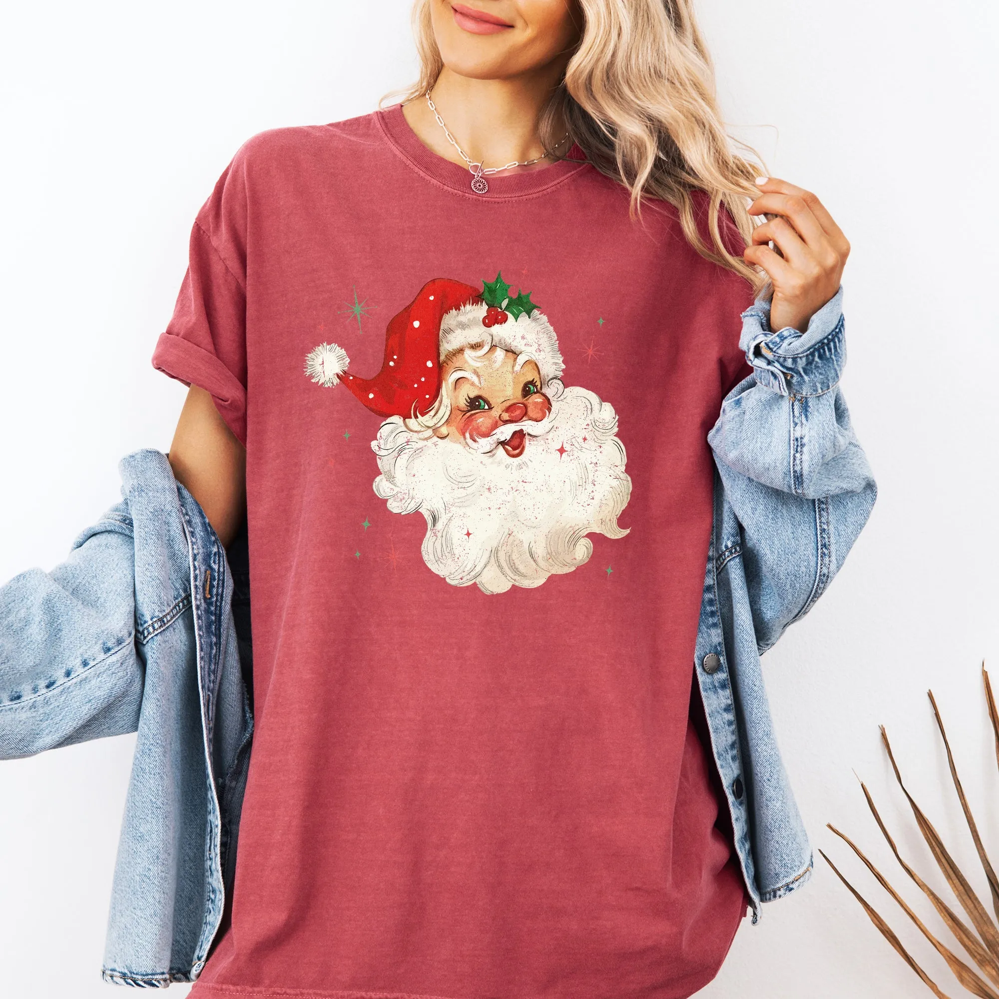 Red Retro Santa Claus, Christmas Vintage Classic, Snow, Xmas Tshirt Comfort Colors T-Shirt sold by Refinery Number One product image thumbnail 3