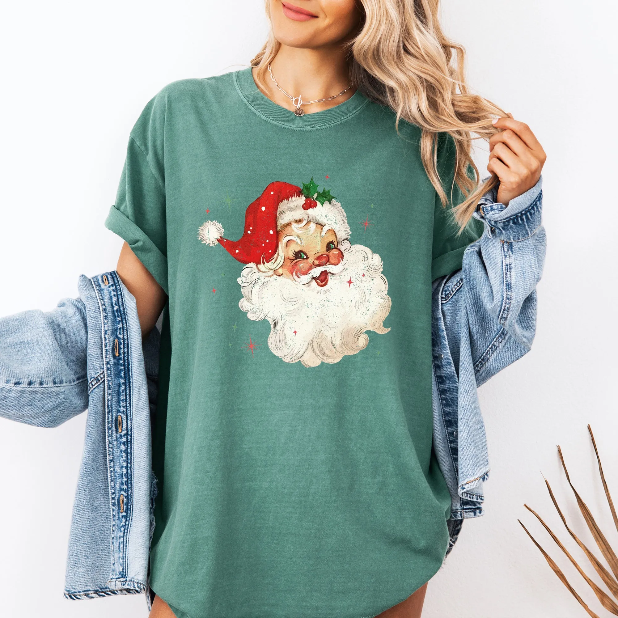 Red Retro Santa Claus, Christmas Vintage Classic, Snow, Xmas Tshirt Comfort Colors T-Shirt sold by Refinery Number One product image thumbnail 2