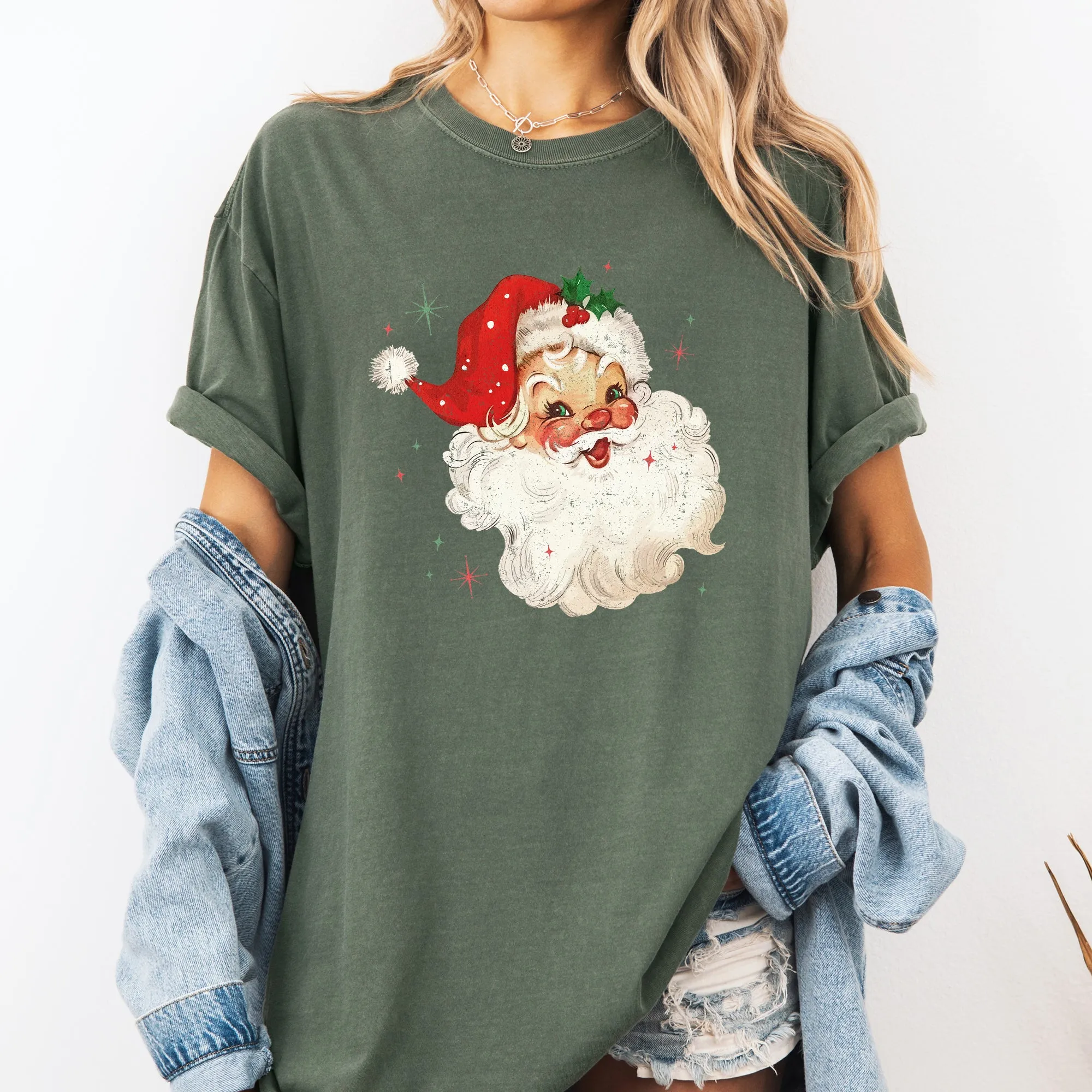 Red Retro Santa Claus, Christmas Vintage Classic, Snow, Xmas Tshirt Comfort Colors T-Shirt sold by Refinery Number One product image thumbnail 5