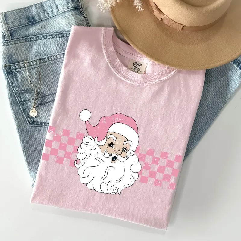 Retro Santa Checkered, Pink, Christmas, Winter, Snow, Xmas Tshirt Comfort Colors T-Shirt sold by Refinery Number One