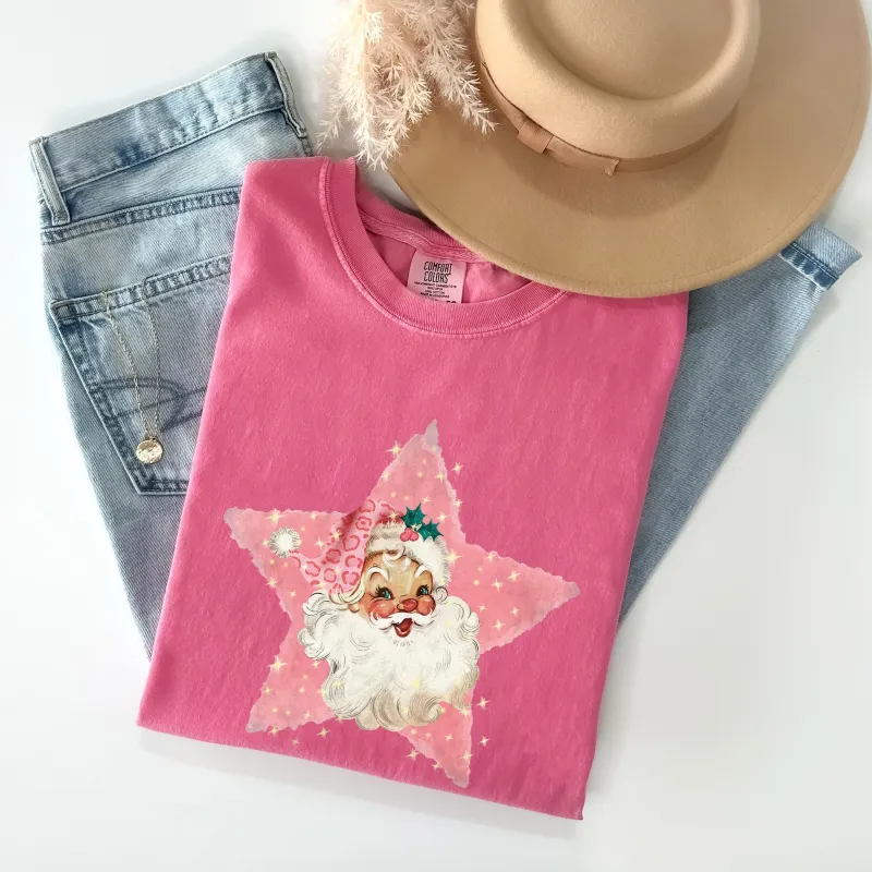 Retro Santa Pink Star, Christmas, Winter, Xmas Tshirt Comfort Colors T-Shirt sold by Refinery Number One