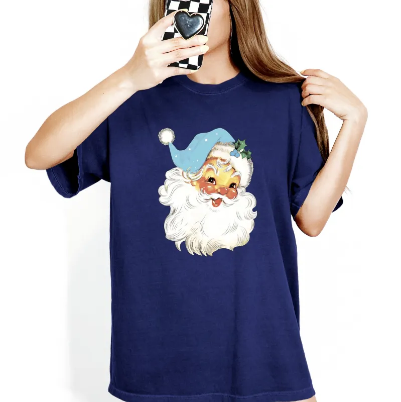 Retro Santa, Blue, Classic, Twinkle, Christmas, Winter, Xmas Tshirt Comfort Colors T-Shirt made by Refinery Number One
