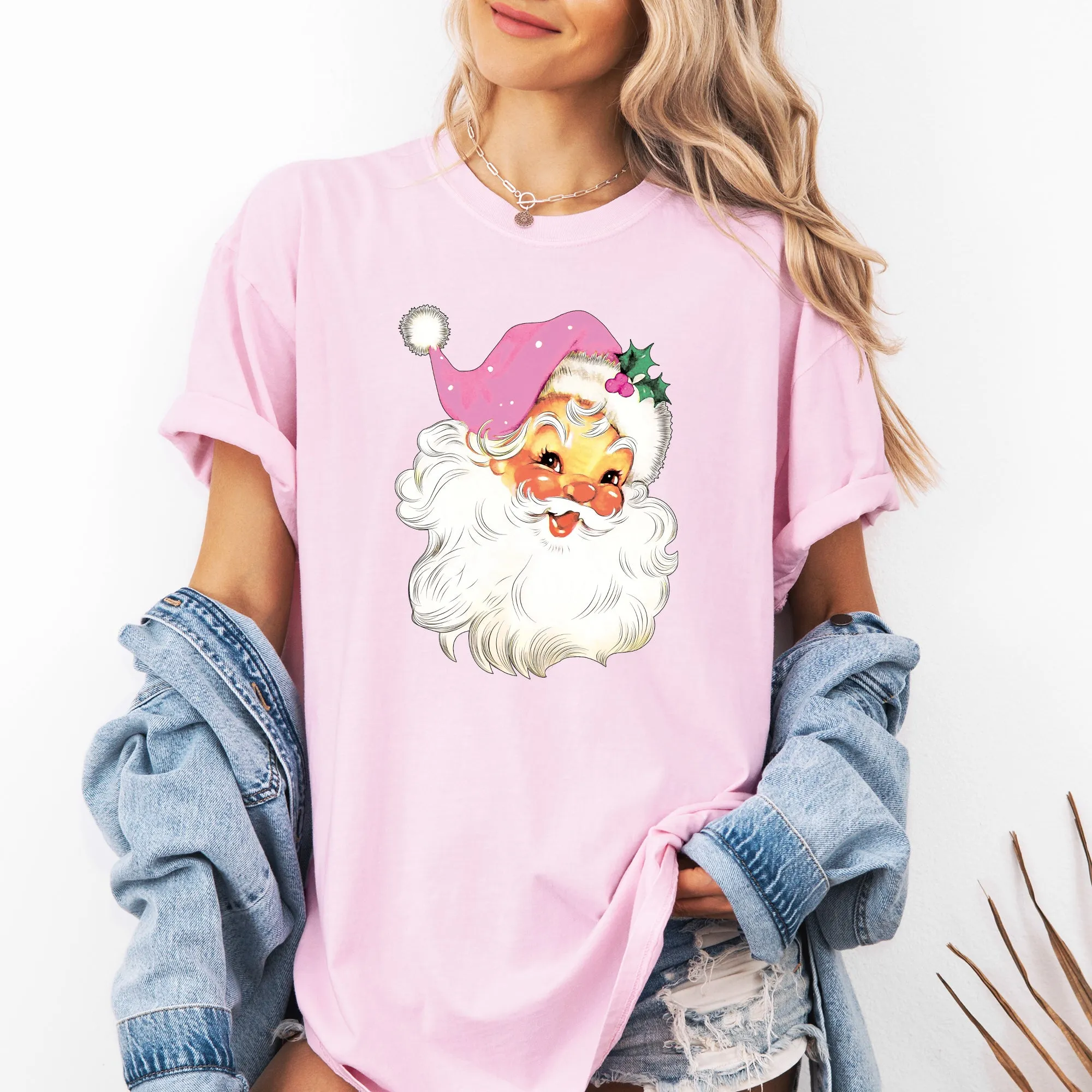 Retro Santa, Pink, Classic, Twinkle, Christmas, Winter, Xmas Tshirt Comfort Colors T-Shirt sold by Refinery Number One