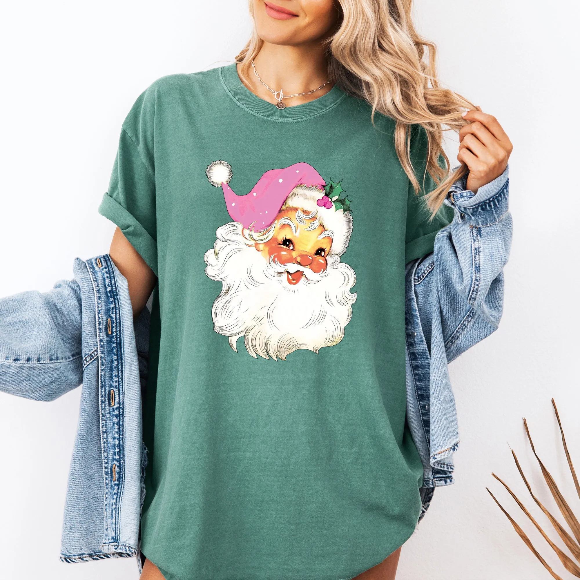 Retro Santa, Pink, Classic, Twinkle, Christmas, Winter, Xmas Tshirt Comfort Colors T-Shirt sold by Refinery Number One product image thumbnail 5
