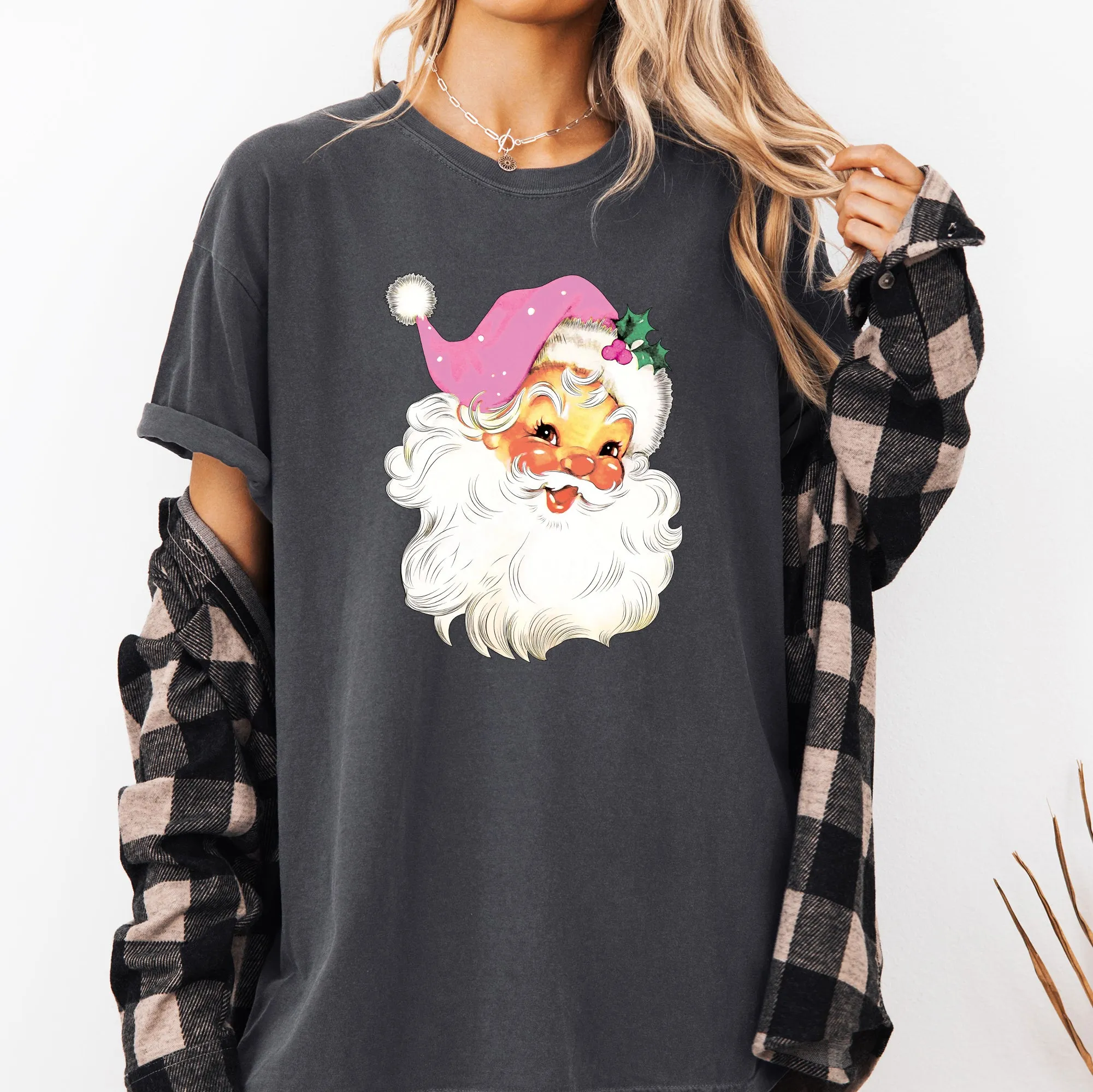 Retro Santa, Pink, Classic, Twinkle, Christmas, Winter, Xmas Tshirt Comfort Colors T-Shirt sold by Refinery Number One product image thumbnail 4