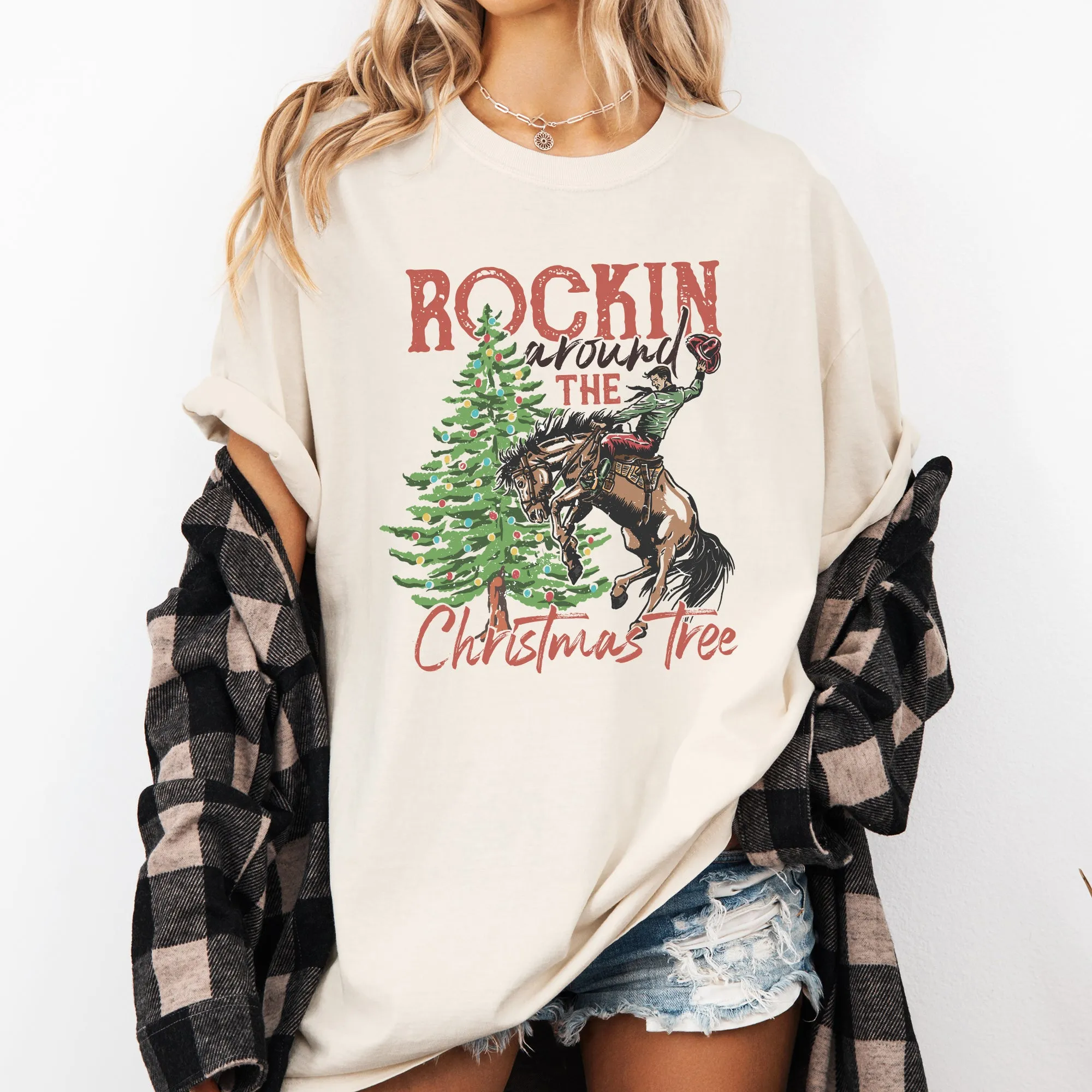 Rockin Around The Christmas Tree, Cowboy, Country, Western, Santa, Xmas Tshirt Comfort Colors T-Shirt sold by Refinery Number One