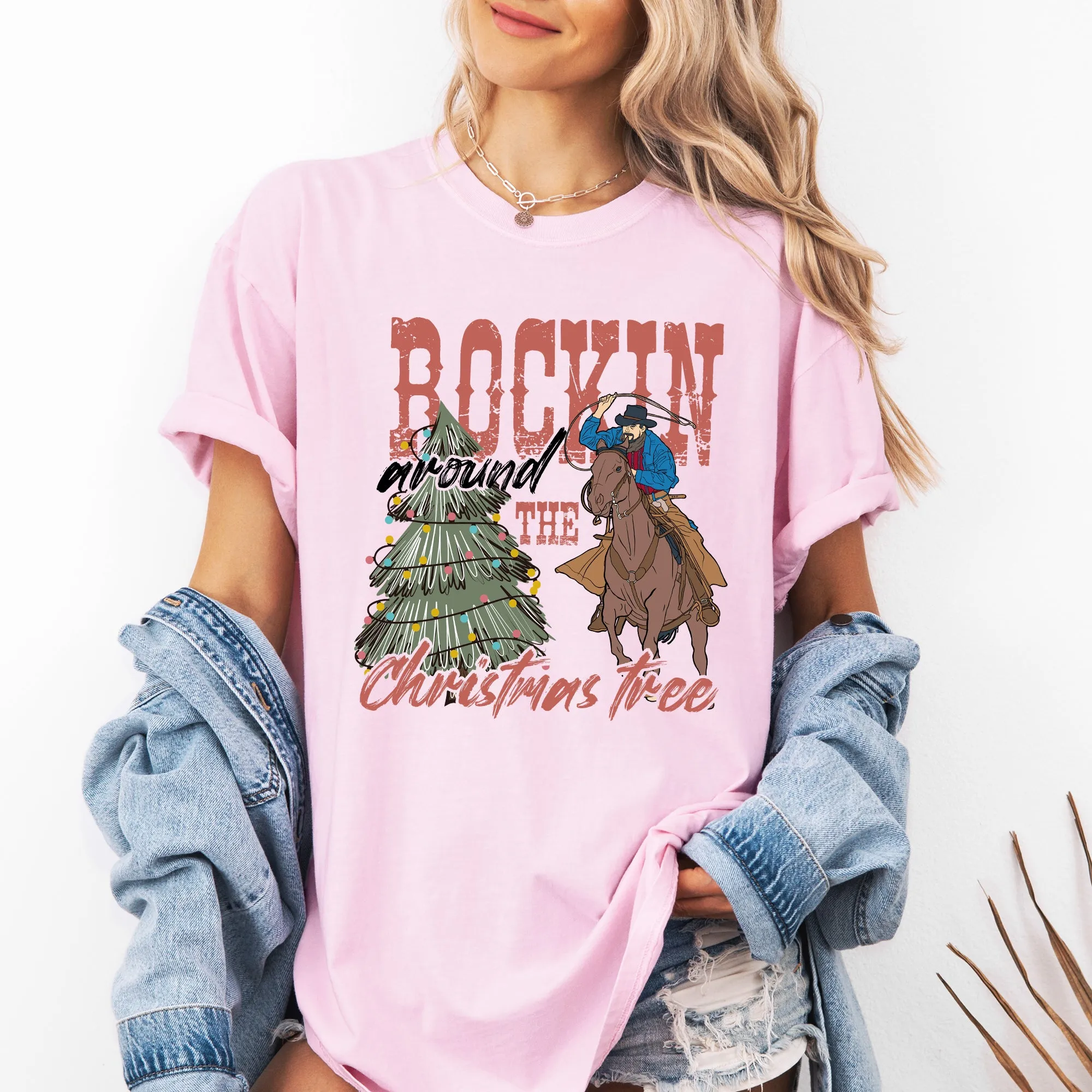 Rockin Around The Christmas Tree, Cowboy, Lasso, Country, Western, Santa, Xmas Tshirt Comfort Colors T-Shirt sold by Refinery Number One product image thumbnail 2