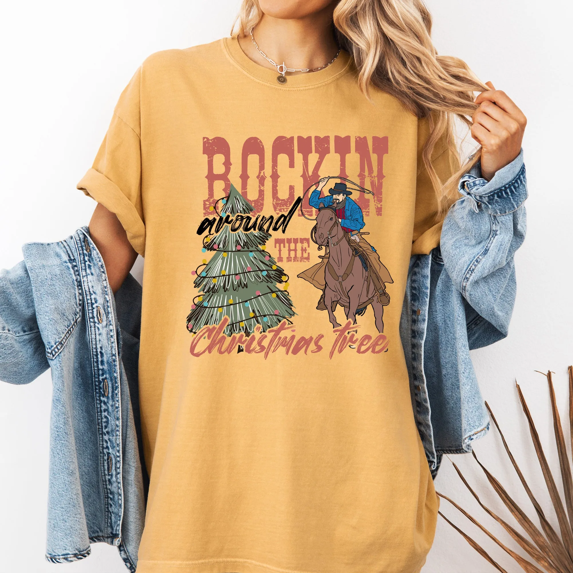 Rockin Around The Christmas Tree, Cowboy, Lasso, Country, Western, Santa, Xmas Tshirt Comfort Colors T-Shirt sold by Refinery Number One product image thumbnail 4