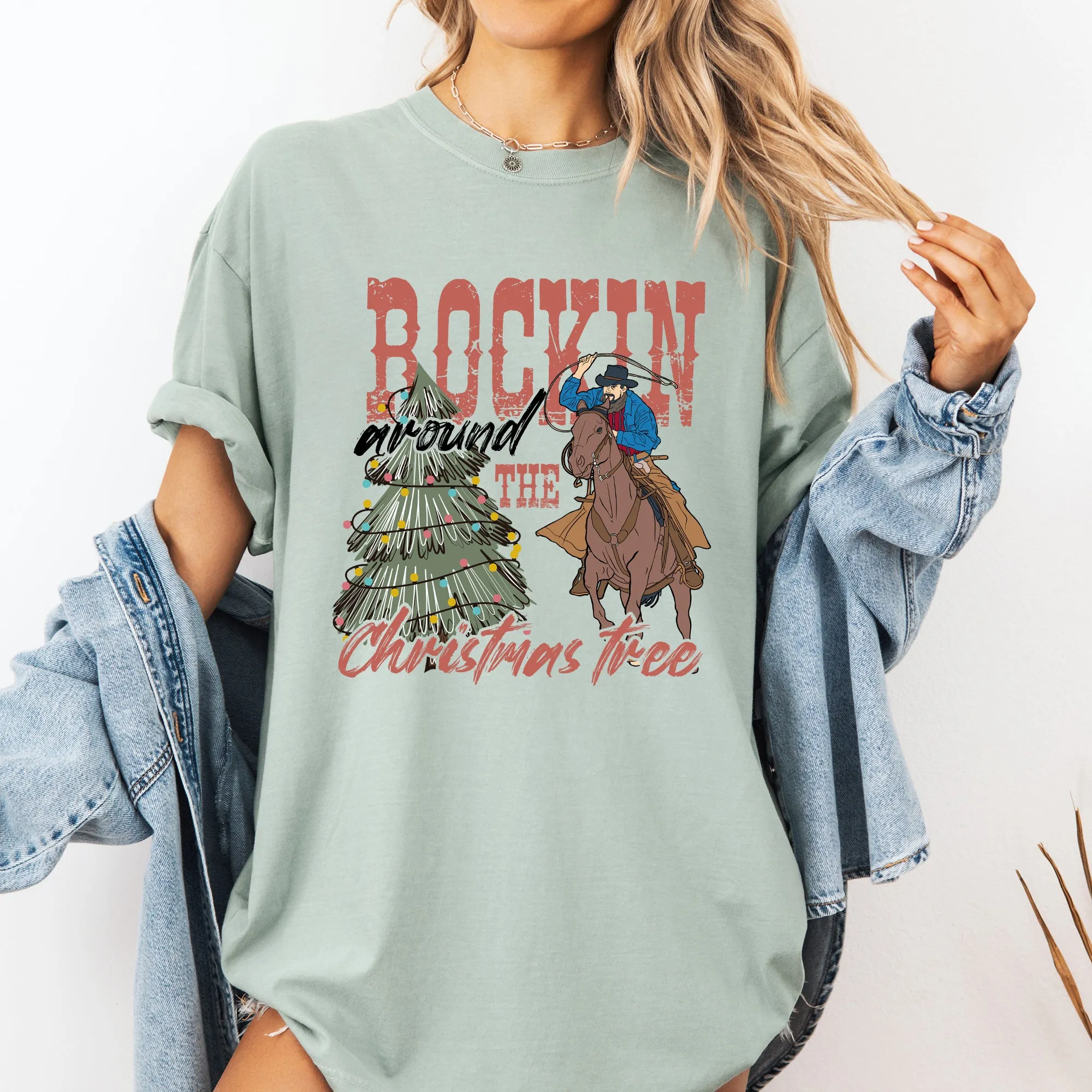 Rockin Around The Christmas Tree, Cowboy, Lasso, Country, Western, Santa, Xmas Tshirt Comfort Colors T-Shirt sold by Refinery Number One product image thumbnail 3
