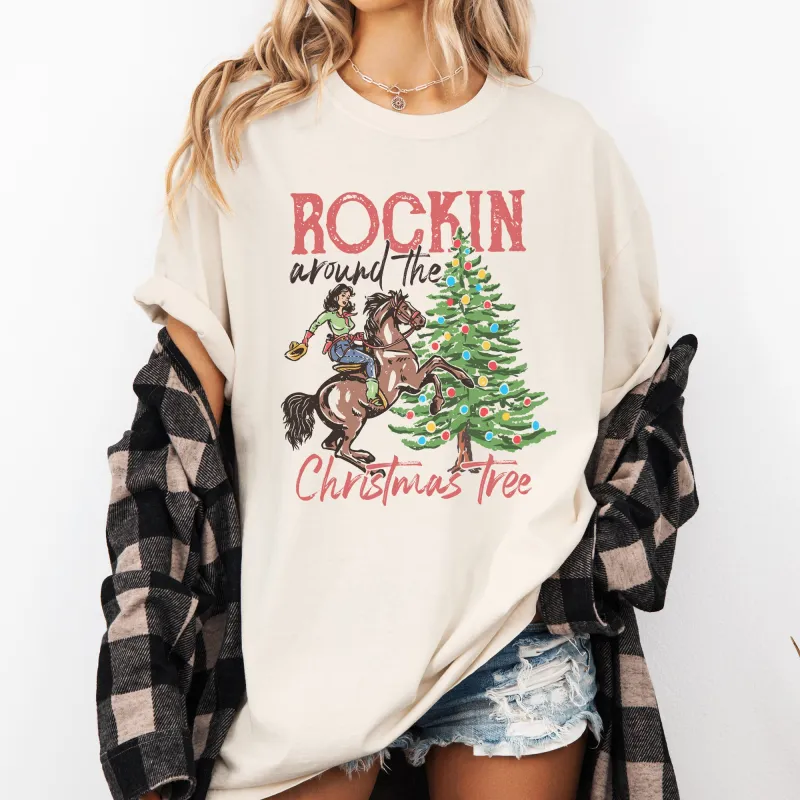 Rockin Around The Christmas Tree, Cowgirl, Country, Western, Santa, Xmas Tshirt Comfort Colors T-Shirt sold by Refinery Number One