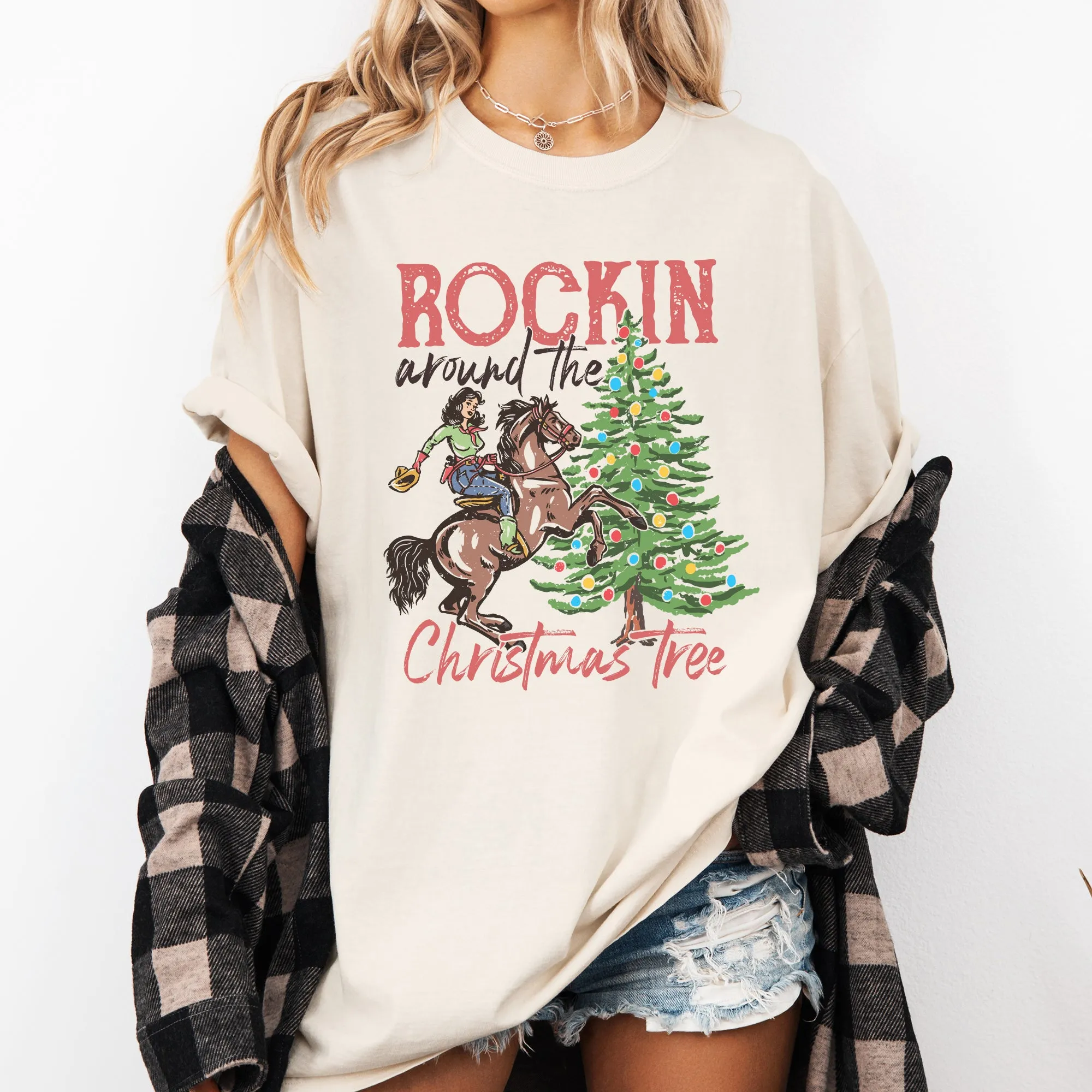 Rockin Around The Christmas Tree, Cowgirl, Country, Western, Santa, Xmas Tshirt Comfort Colors T-Shirt sold by Refinery Number One