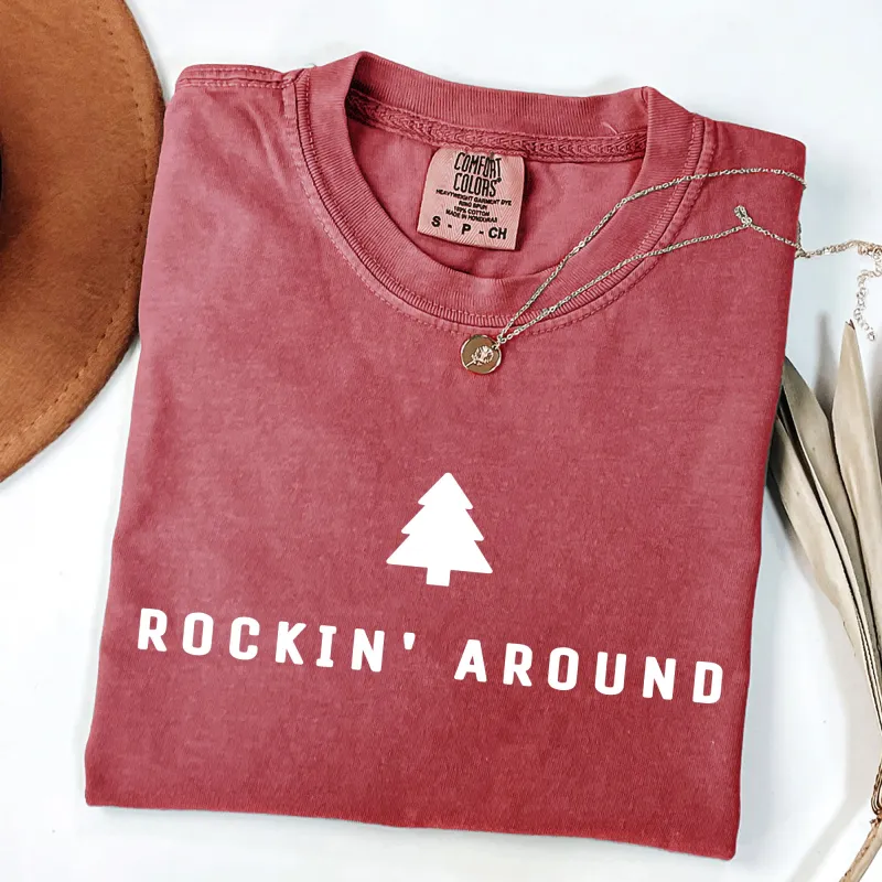 Rockin Around, Minimalist, Christmas, Winter, Santa, Xmas Tshirt Comfort Colors T-Shirt made by Refinery Number One