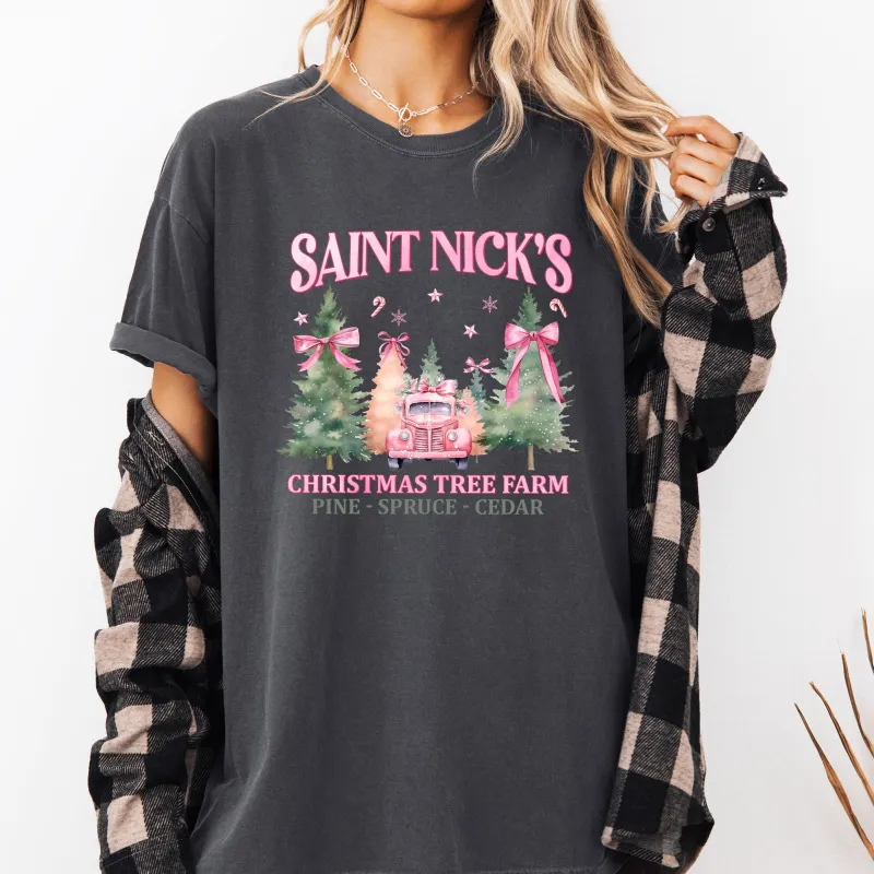 Saint Nick's Christmas Tree Farm, Retro, Winter, Santa, Snow, Xmas Tshirt Comfort Colors T-Shirt sold by Refinery Number One