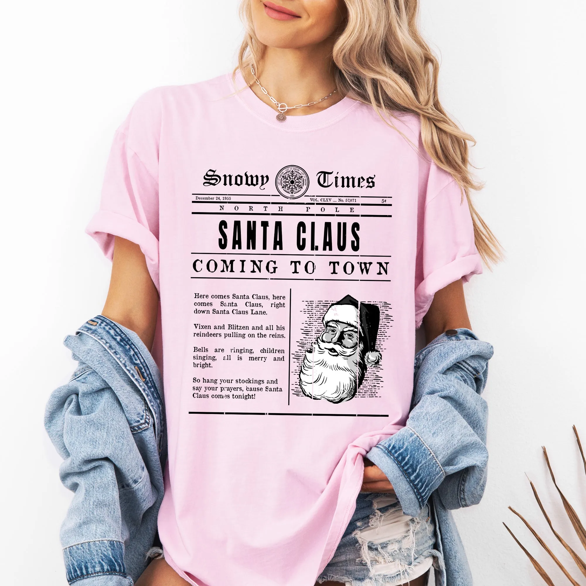 Santa Claus Is Coming To Town, Newspaper, Winter, Snow, Xmas Tshirt Comfort Colors T-Shirt sold by Refinery Number One product image thumbnail 3
