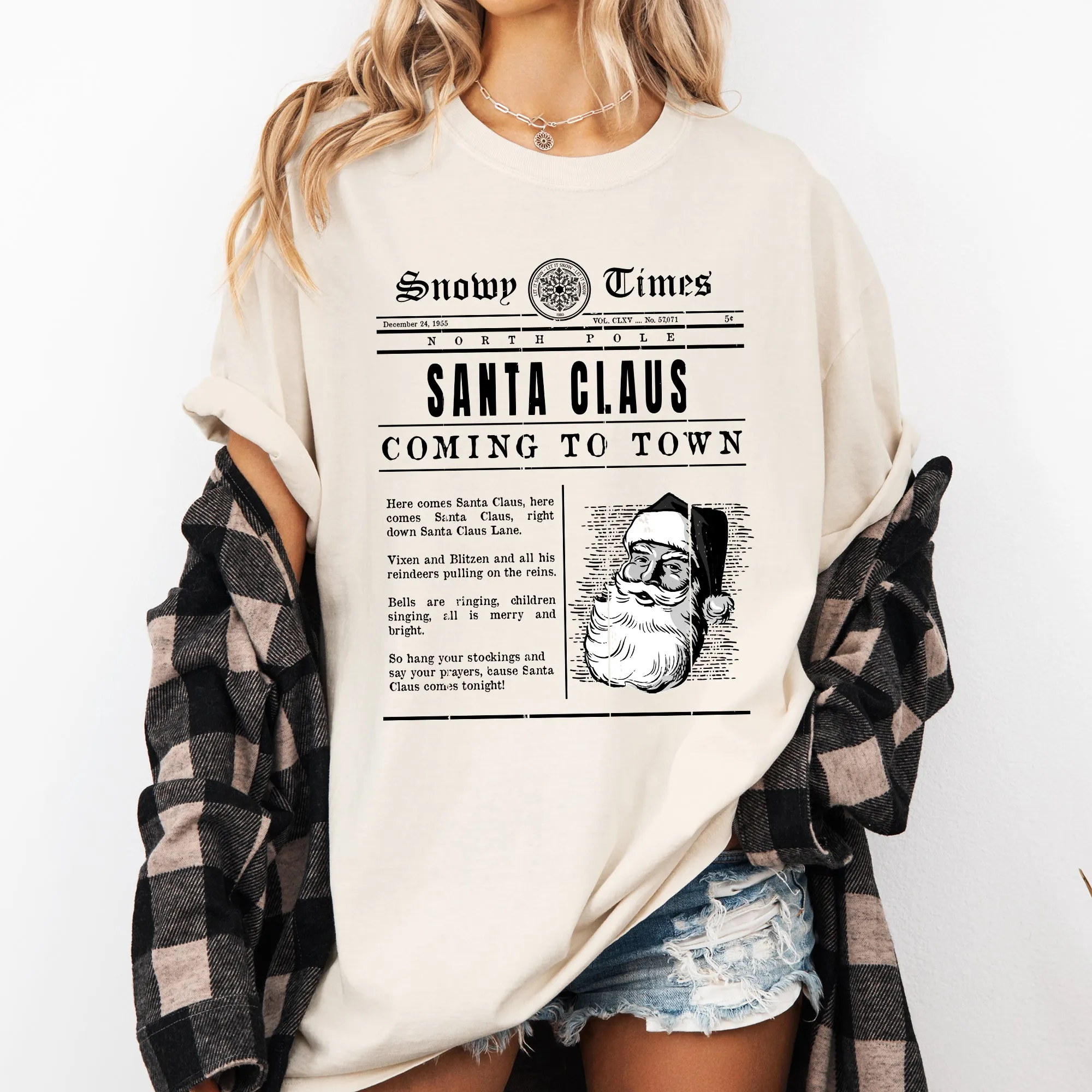 Santa Claus Is Coming To Town, Newspaper, Winter, Snow, Xmas Tshirt Comfort Colors T-Shirt sold by Refinery Number One