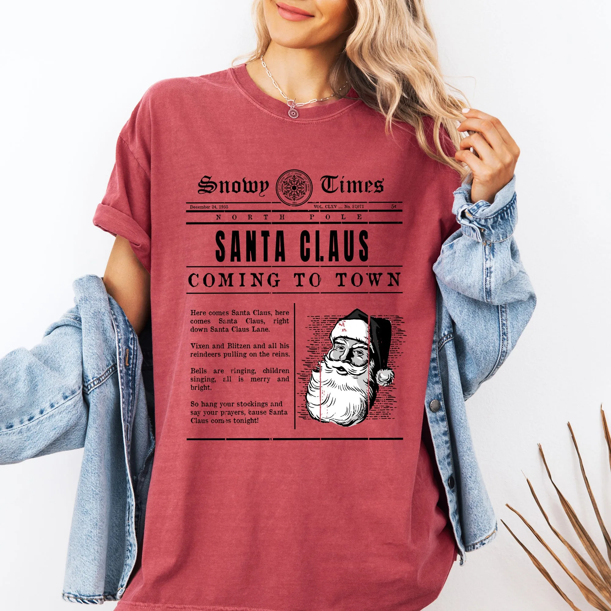 Santa Claus Is Coming To Town, Newspaper, Winter, Snow, Xmas Tshirt Comfort Colors T-Shirt sold by Refinery Number One product image thumbnail 4