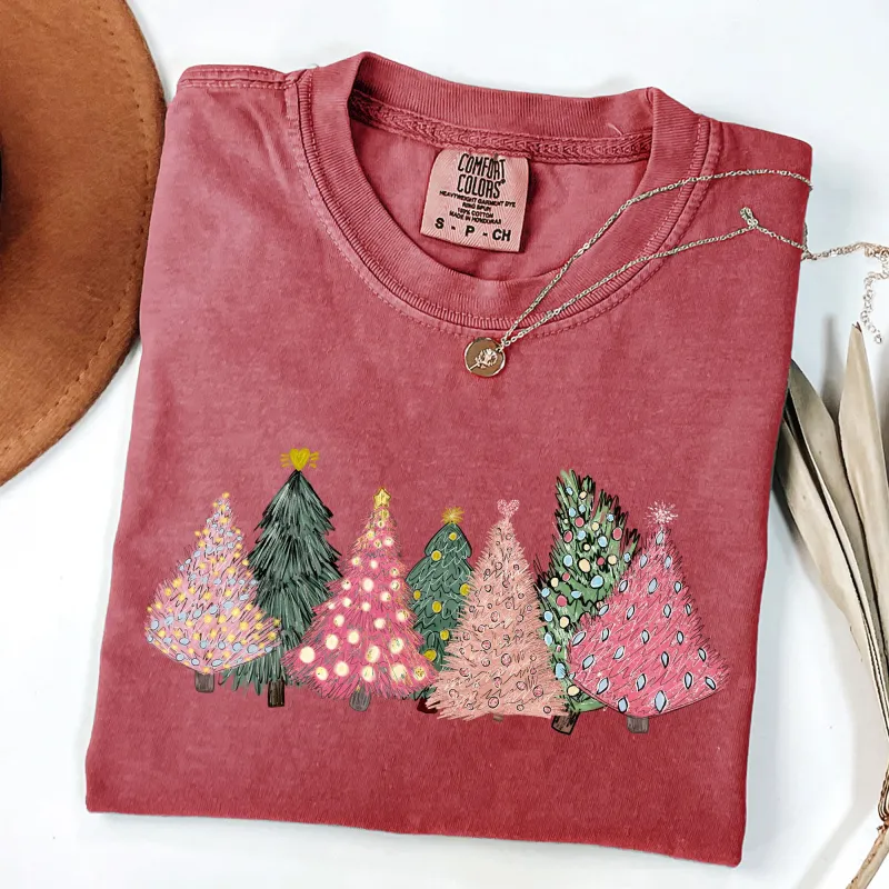 Sketched Christmas Trees, Christmas Heart, Vibrant, Winter, Snow, Xmas Tshirt Comfort Colors T-Shirt sold by Refinery Number One