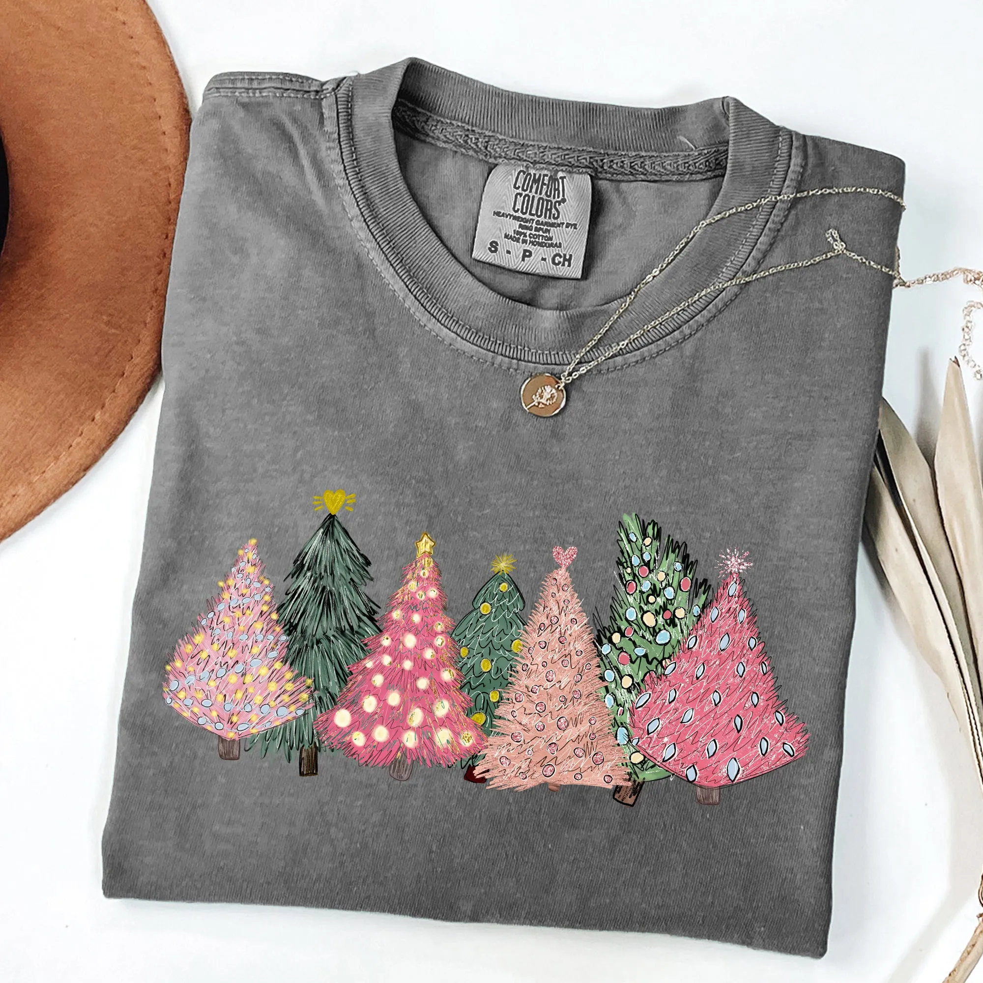 Sketched Christmas Trees, Christmas Heart, Vibrant, Winter, Snow, Xmas Tshirt Comfort Colors T-Shirt sold by Refinery Number One product image thumbnail 2