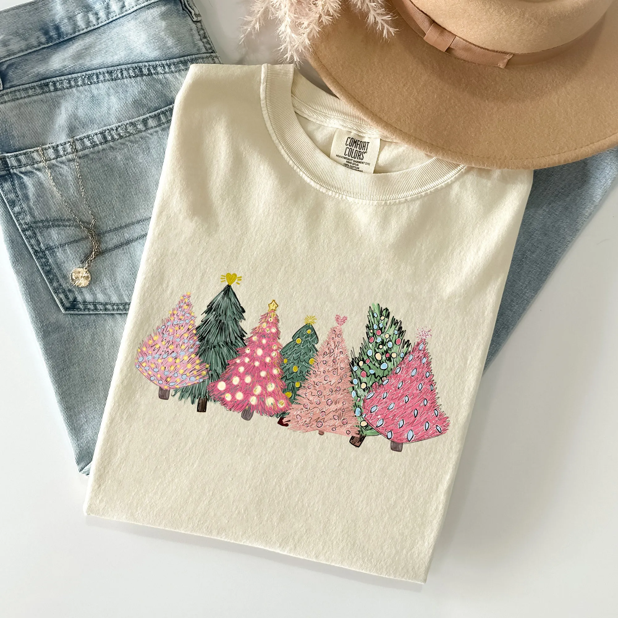 Sketched Christmas Trees, Christmas Heart, Vibrant, Winter, Snow, Xmas Tshirt Comfort Colors T-Shirt sold by Refinery Number One product image thumbnail 3