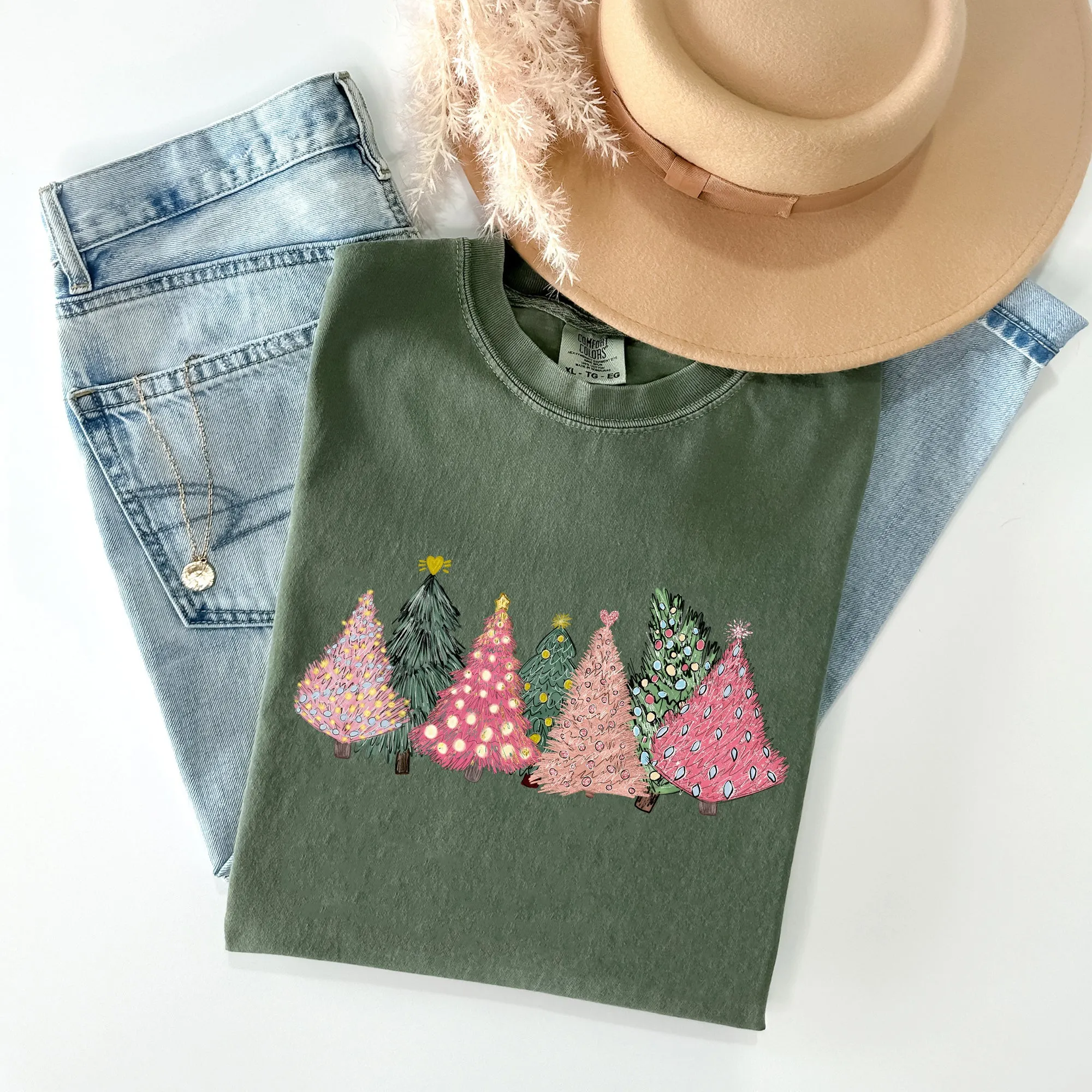 Sketched Christmas Trees, Christmas Heart, Vibrant, Winter, Snow, Xmas Tshirt Comfort Colors T-Shirt sold by Refinery Number One product image thumbnail 4