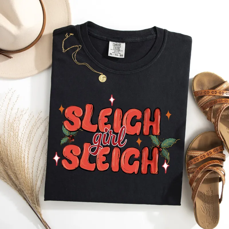 Sleigh Girl Sleigh, Christmas, Holly, Retro, Santa, Xmas Tshirt Comfort Colors T-Shirt sold by Refinery Number One
