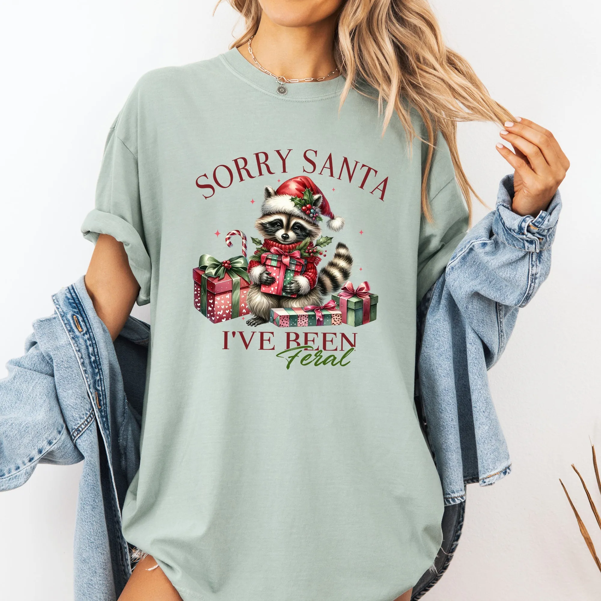 Sorry Santa, I've Been Feral, Raccoon, Presents, Christmas, Funny, Cute, Xmas Tshirt Comfort Colors T-Shirt sold by Refinery Number One product image thumbnail 2