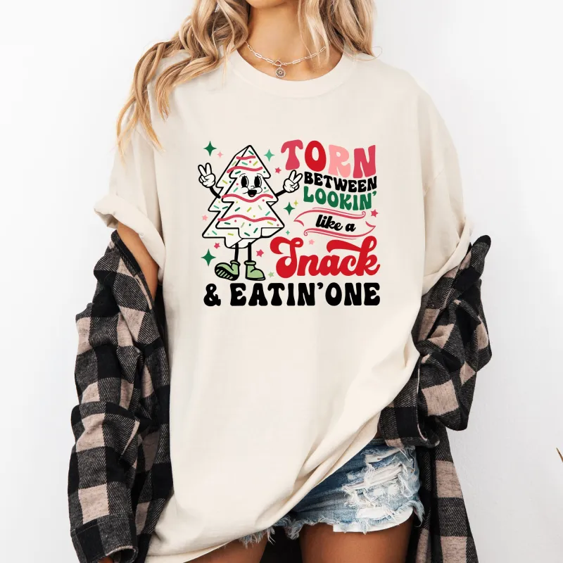 Torn Between Looking Like A Snack And Eating One, Christmas Cakes, Santa, Winter, Xmas Tshirt Comfort Colors T-Shirt sold by Refinery Number One