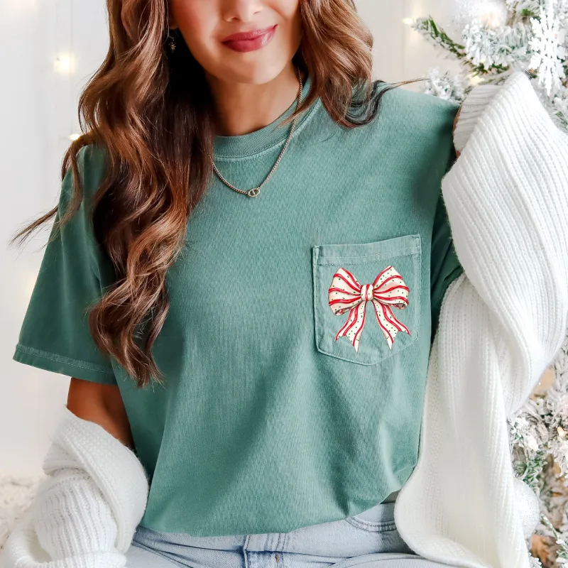 Christmas Cake, Ribbon, Bow, Pocket Tee Comfort Colors T-Shirt sold by Refinery Number One