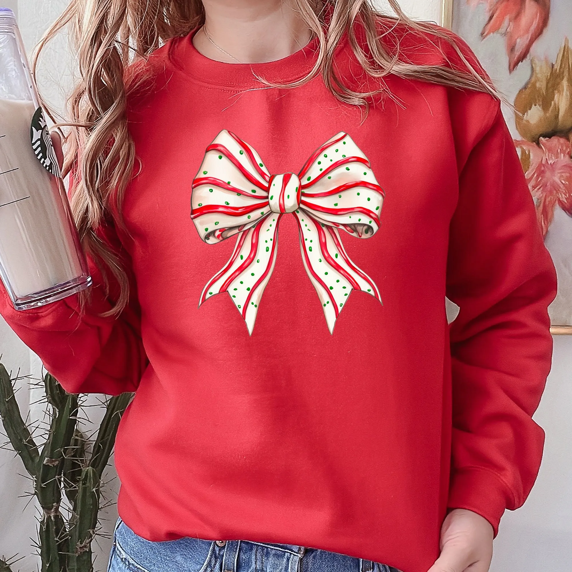 Christmas Cake Bow, Ribbon, Coquette, Cute, Winter, Santa, Snow Sweatshirt sold by Refinery Number One