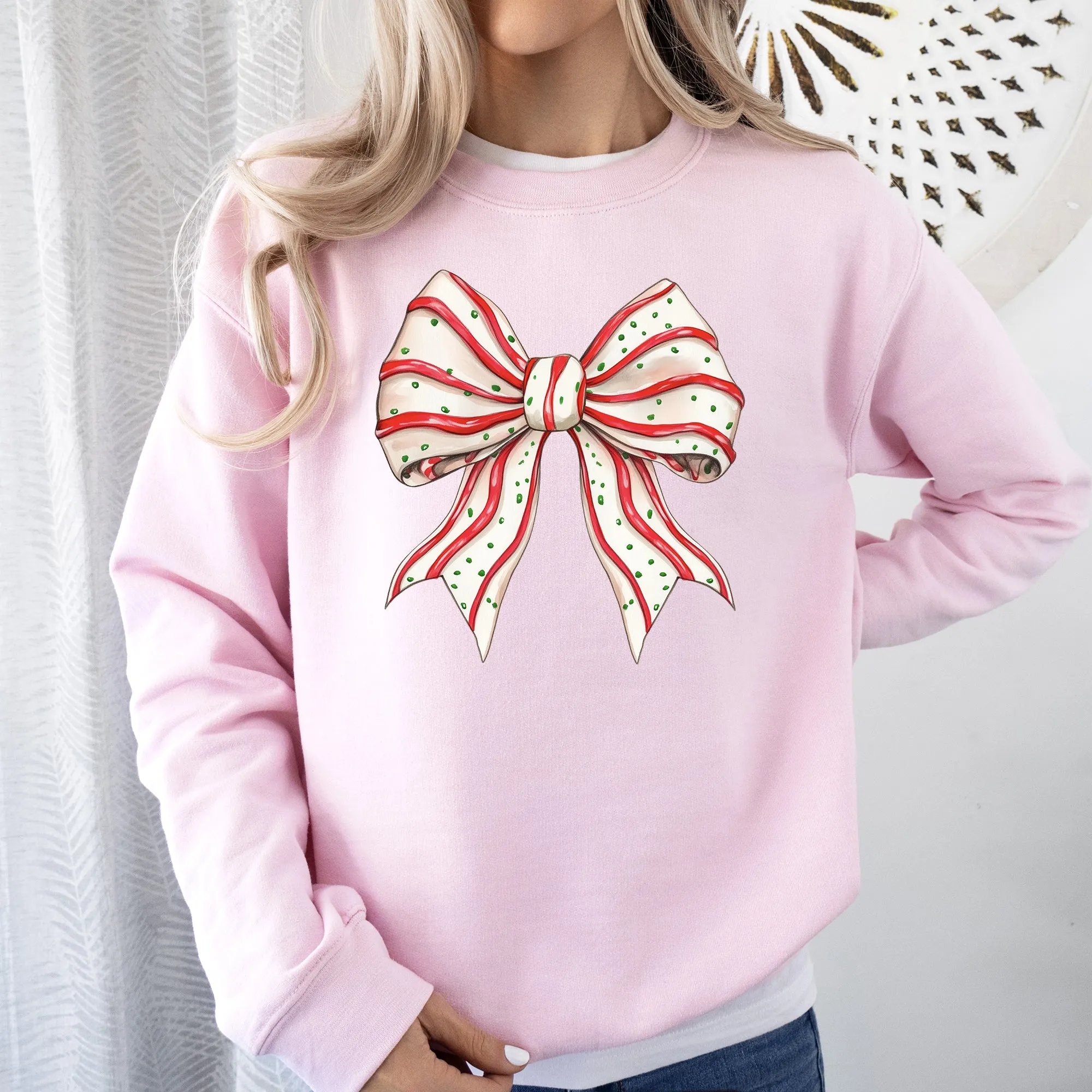Christmas Cake Bow, Ribbon, Coquette, Cute, Winter, Santa, Snow Sweatshirt sold by Refinery Number One product image thumbnail 5