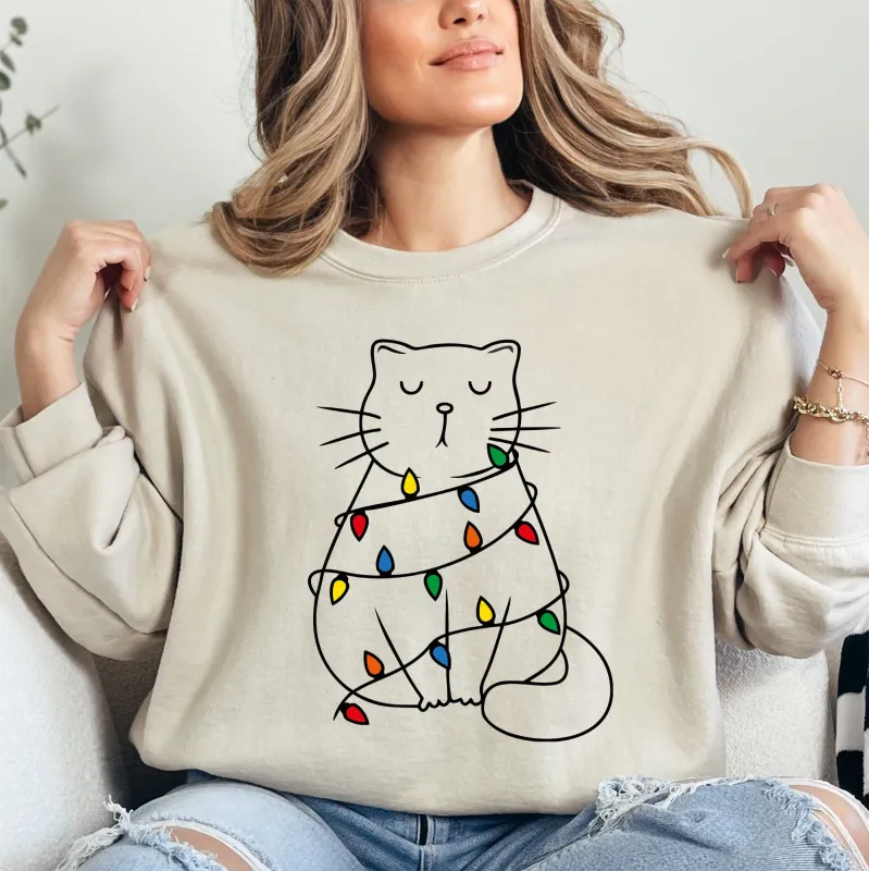 Christmas Cat, Lights, Cute, Cat Lover, Feline, Santa, Gift Sweatshirt sold by Refinery Number One