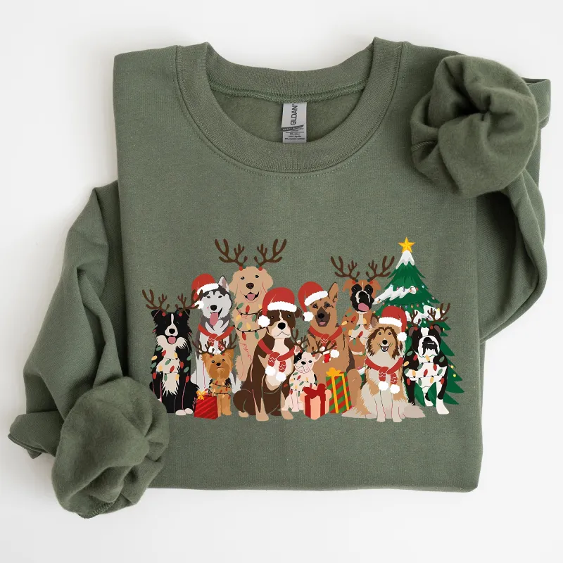 Christmas Dogs, Antlers, Reindeer, Santa, Dog Lover Sweatshirt sold by Refinery Number One