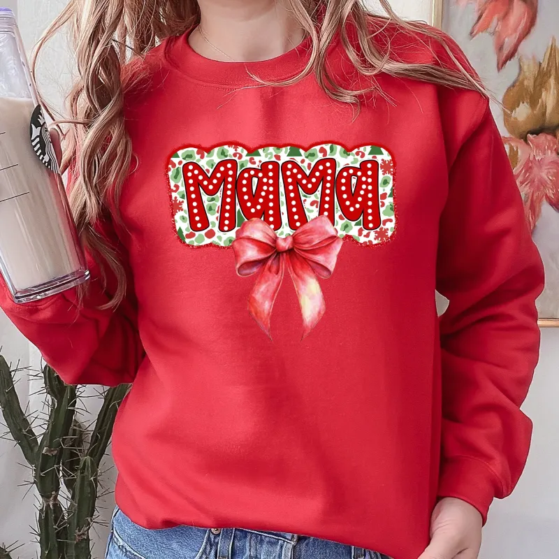 Christmas Mama, Ribbon, Bows, Classic, Retro, Santa Sweatshirt sold by Refinery Number One